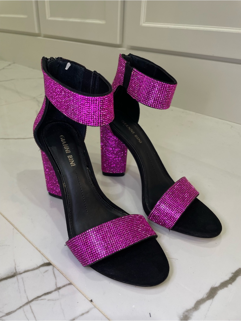 Gianni Bini Pink Crystal Block-Heel Sandals